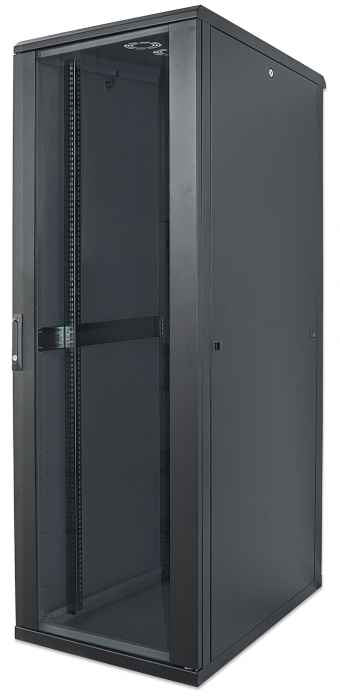 Intellinet 19" Network Cabinet - Free Standing, 42U, 600x800mm (width x depth), Black, Flatpack, Max 1500kg, Multi-Point Door Lock, One Lock Per Side Panel, Usable Depth 123 to 573mm, IP20 rated, Rack, Steel
