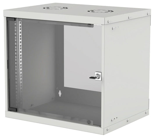 Intellinet Network Cabinet, Wall Mount (Basic), 9U, Usable Depth 500Mm/Width 485Mm, Grey, Flatpack, Max 50Kg, Glass Door, 19", Parts For Wall