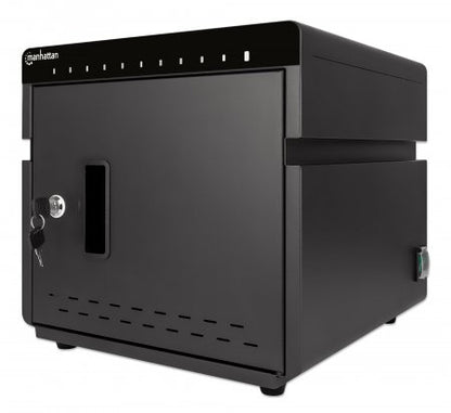 Manhattan iPad to 11" 10-bay Charging Cabinet Desktop via USB-C, Also other tablets and smartphones (with device to USB-C cable), Bays 264x22x235mm, Device charging cables not included (suggest USB-C cable 354868), Cart, Lockable, EU/UK power cords