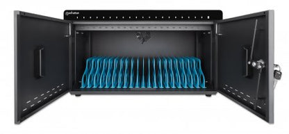 Manhattan iPad to 11" 20-bay Charging Cabinet Desktop via USB-C, Also other tablets and smartphones (with device to USB-C cable), Bays 264x22x235mm, Device charging cables not included (suggest USB-C cable 354868), Cart, Lockable, EU/UK power cords