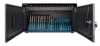 Manhattan iPad to 11" 20-bay Charging Cabinet Desktop via USB-C, Also other tablets and smartphones (with device to USB-C cable), Bays 264x22x235mm, Device charging cables not included (suggest USB-C cable 354868), Cart, Lockable, EU/UK power cords
