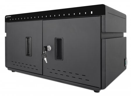 Manhattan iPad to 11" 20-bay Charging Cabinet Desktop via USB-C, Also other tablets and smartphones (with device to USB-C cable), Bays 264x22x235mm, Device charging cables not included (suggest USB-C cable 354868), Cart, Lockable, EU/UK power cords