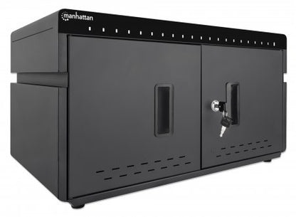 Manhattan iPad to 11" 20-bay Charging Cabinet Desktop via USB-C, Also other tablets and smartphones (with device to USB-C cable), Bays 264x22x235mm, Device charging cables not included (suggest USB-C cable 354868), Cart, Lockable, EU/UK power cords