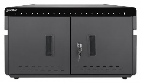 Manhattan iPad to 11" 20-bay Charging Cabinet Desktop via USB-C, Also other tablets and smartphones (with device to USB-C cable), Bays 264x22x235mm, Device charging cables not included (suggest USB-C cable 354868), Cart, Lockable, EU/UK power cords