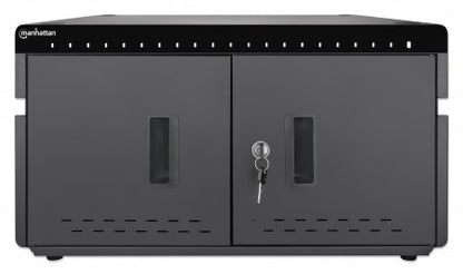 Manhattan iPad to 11" 20-bay Charging Cabinet Desktop via USB-C, Also other tablets and smartphones (with device to USB-C cable), Bays 264x22x235mm, Device charging cables not included (suggest USB-C cable 354868), Cart, Lockable, EU/UK power cords