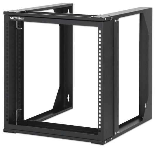 Intellinet 19" Wall Mount Open Frame Network Rack, 9U, Front-Hinged Swing Frame Flat Pack, 2-Post, 17.7 In. Depth, Black Ral 9004