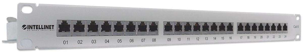 Intellinet Cat6 Shielded Patch Panel Patch Panel, Cat6, FTP, 24-Port, 1U, Shielded, 90° Top-Entry Punch-Down Blocks, Grey, IEEE 802.3,IEEE