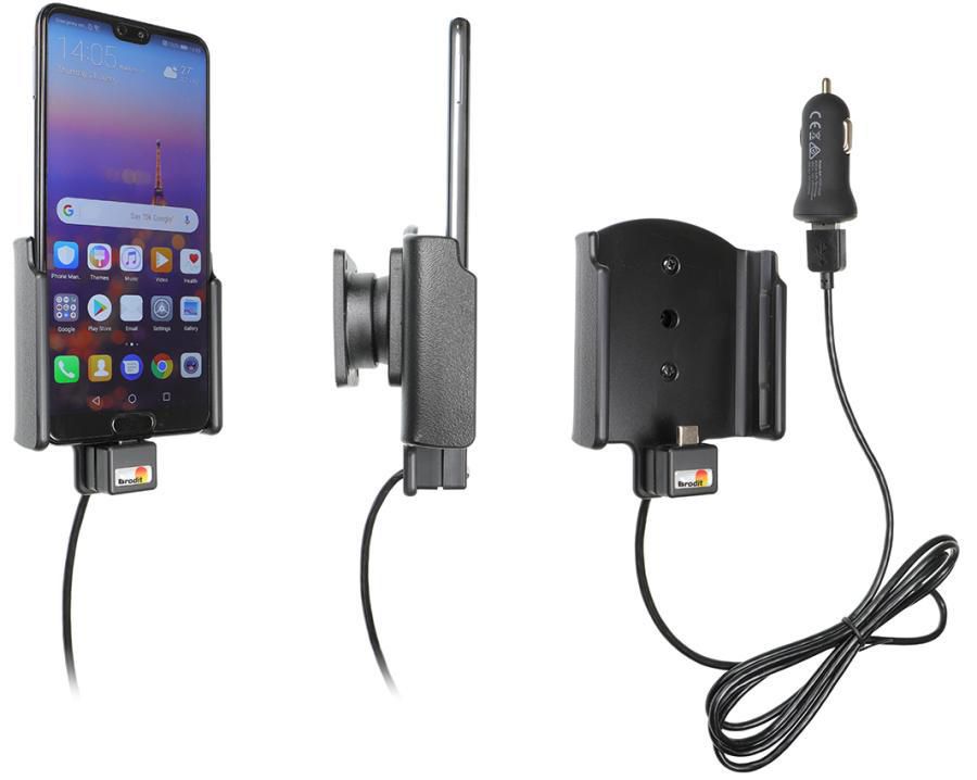 Brodit Active holder with cig-plug With USB-cable with cig-plug adapter. With tilt swivel. 2,1A charging. 1 721058, Mobile phone/Smartphone,