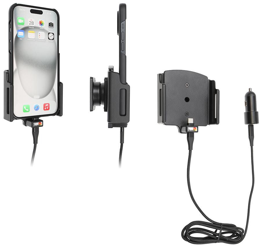 Brodit Active holder with USB-cable and cig-plug adapter for Apple iPhone 15 Pro Max, Apple iPhone 15 Plus