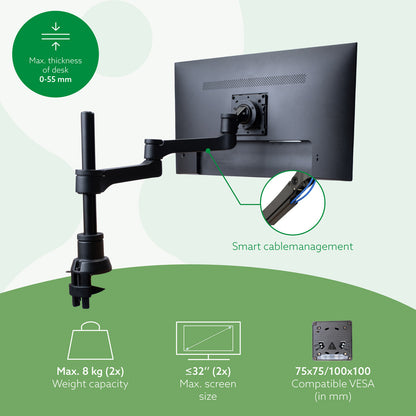 R-Go Tools Monitor arm R-Go Zepher Dual, for two monitors, fully adjustable, 0- 8 kg load capacity, 100% circular, black