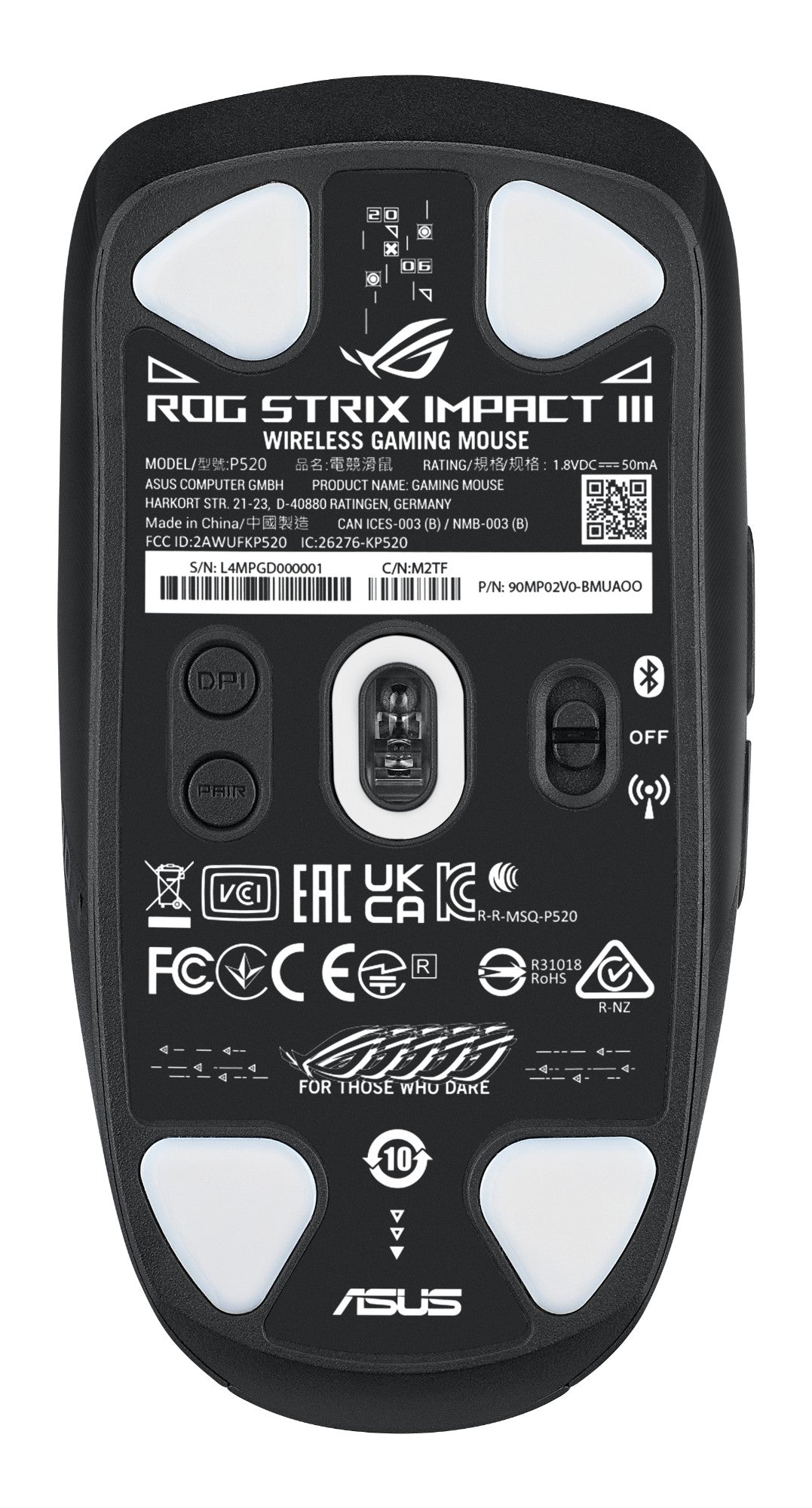 ASUS ROG Strix Impact III Wireless mouse Gaming Ambidextrous RF Wireless + Bluetooth Optical 36000 DPI