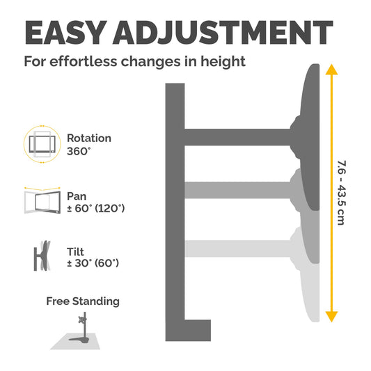 Fellowes Seasa Dual Monitor Arm - Freestanding Monitor Mount for 8KG 27 inch Screens - Ergonomic Adjustable Monitor Arm - Tilt 45° Pan 120° Rotation 360°, VESA 75 x 75/100 x 100 - Black