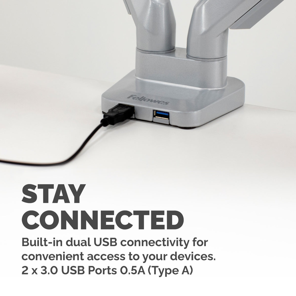 Fellowes Platinum Series Dual Monitor Arm - Monitor Mount for Two 8KG 40 Inch Screens - Adjustable Dual Monitor Desk Mount - Tilt 45° Pan 180ᵒ Swivel 360ᵒ Rotation 360ᵒ, VESA 75 x 75/100 x 100 - Silver