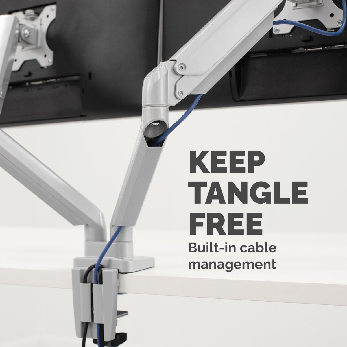 Fellowes Platinum Series Dual Monitor Arm - Monitor Mount for Two 8KG 40 Inch Screens - Adjustable Dual Monitor Desk Mount - Tilt 45° Pan 180ᵒ Swivel 360ᵒ Rotation 360ᵒ, VESA 75 x 75/100 x 100 - Silver