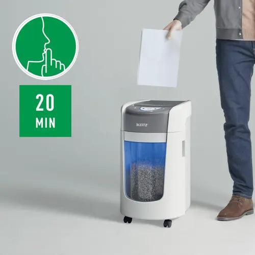 Leitz IQ OptiMax Home Office 225 paper shredder Micro-cut shredding 22.3 cm White, Grey
