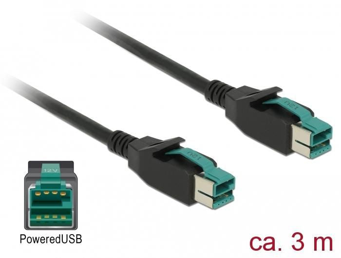 Delock PoweredUSB cable male 12 V <gt/> PoweredUSB male 12 V 3 m for POS printers and terminals 85494, 3 m, Male/Male, PoweredUSB, PoweredUSB,