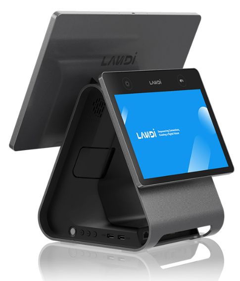 Landi C20Pro-GMS,ECR - 4GB+64GB, 80mm Printer - Dual Display 15" + 10,1" PREMIUM CFD (Touch + QR + NFC)+Attached, EU AC Cable