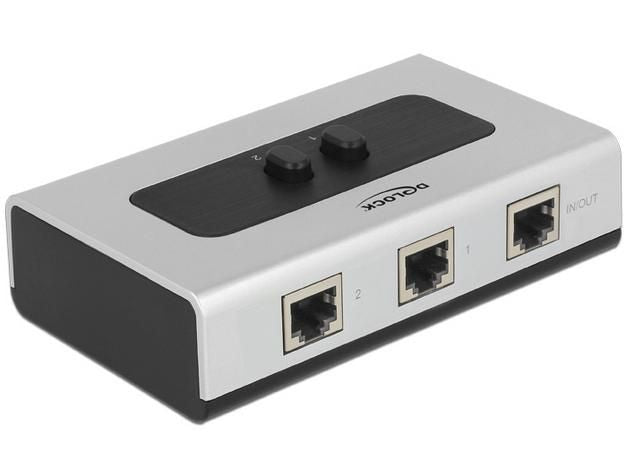 Delock Switch RJ45 10 Gbps 2 port manual bidirectional RJ45 x 3, 10/100/1000 Mb/s Half/Full Duplex