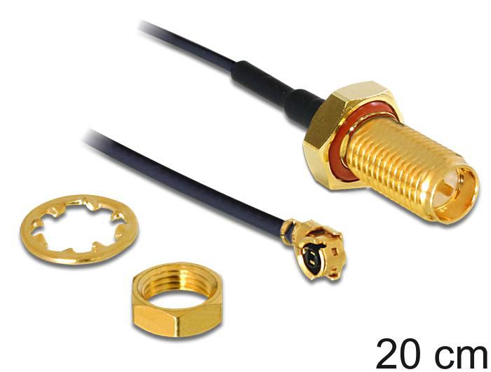 Delock Antenna Cable RP-SMA jack bulkhead to I-PEX Inc., MHF® I plug 1.13 20 cm thread length 10 mm splash proof MHF/U.FL compatible 00 mm
