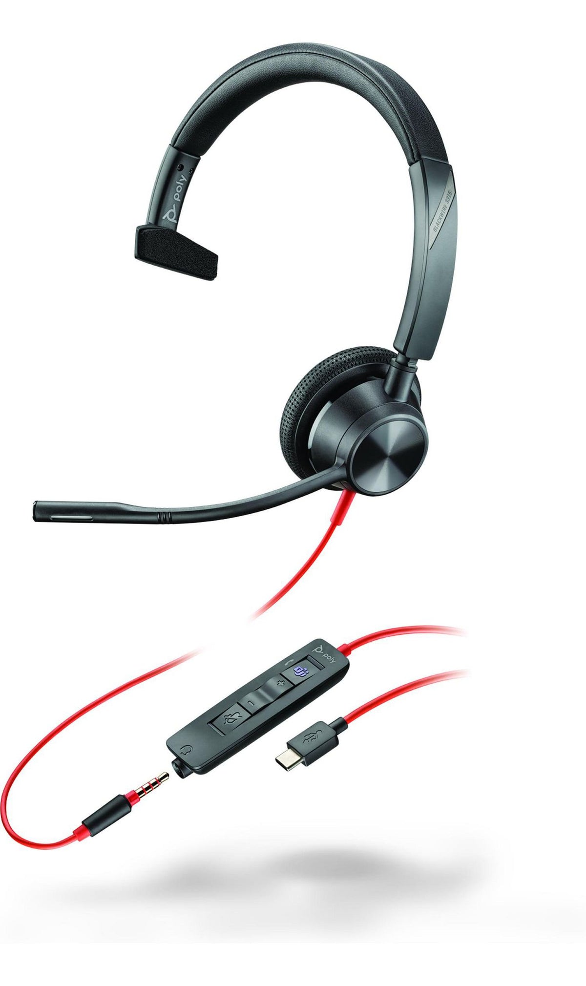 HP Blackwire 3315 Monaural Microsoft Teams Certified USB-C Headset +3.5mm Plug +USB-C/A Adapter