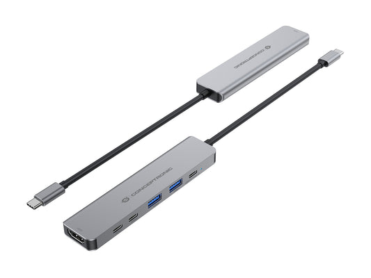 Conceptronic DONN33G 6-in-1 USB 3.2 Gen 1 Docking Station, HDMI, USB-A 5Gbps x 2, USB-C 5Gbps x 2, 100W USB PD