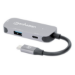 Manhattan USB-C Dock/Hub, Ports (x3): HDMI, USB-A and USB-C, with Power Delivery (PD) 100W- requires external USB-C charger (not included). USB powered (no external power supply required) when PD is not in use, Aluminium
