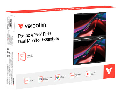 Verbatim Portable 15.6" FHD Dual Monitor Essentials Portable monitor Black 15.6" LCD 1920 x 1080 pixels