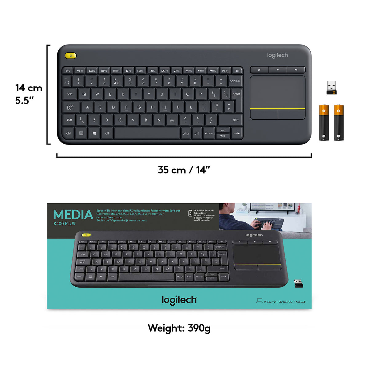 Logitech Wireless Touch Keyboard K400 Plus