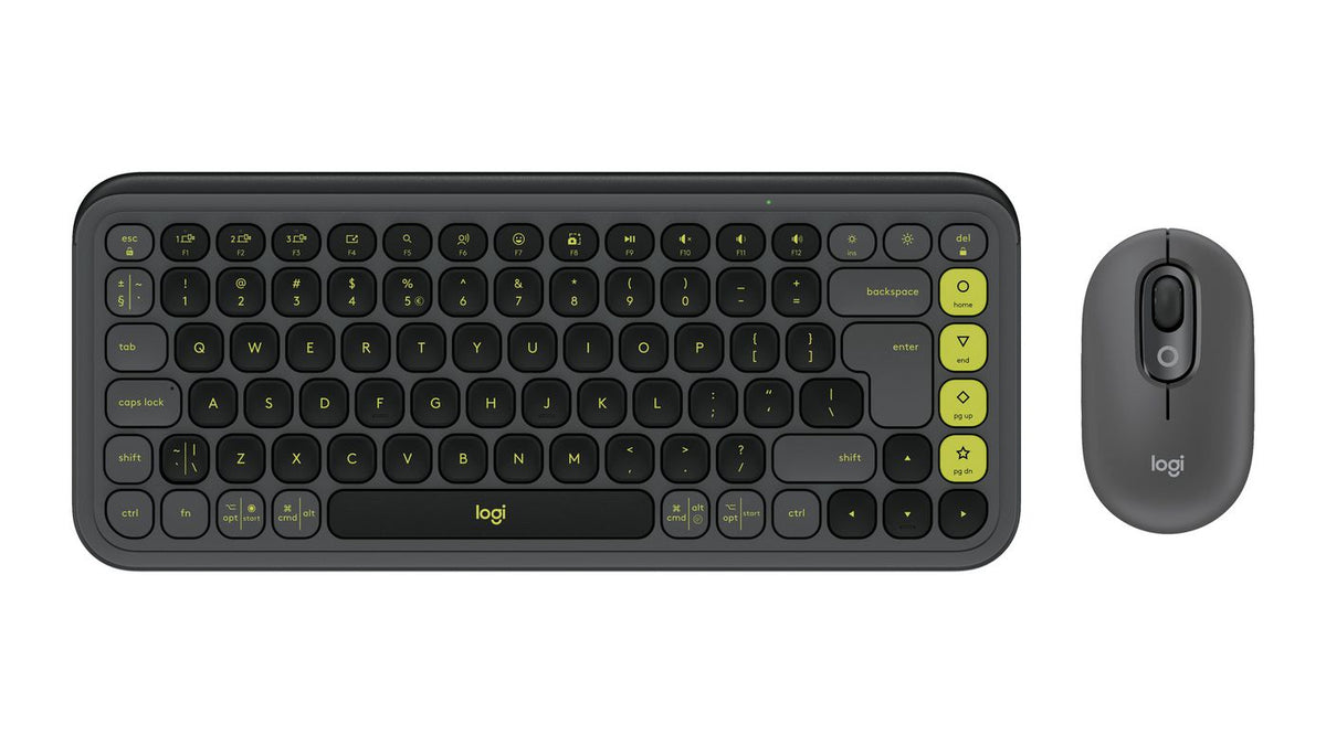 Logitech Pop Icon Combo Keyboard Mouse Included Universal Bluetooth Qwerty Us International Granite, Green