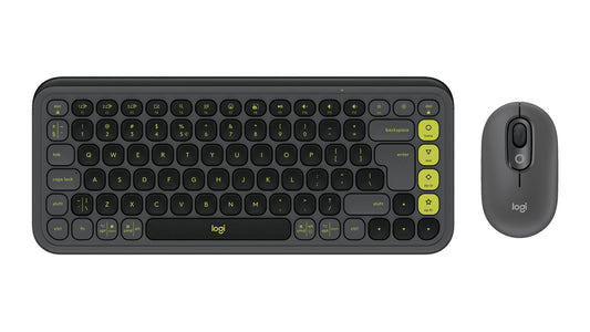 Logitech Pop Icon Combo Keyboard Mouse Included Universal Bluetooth Qwerty Us International Granite, Green