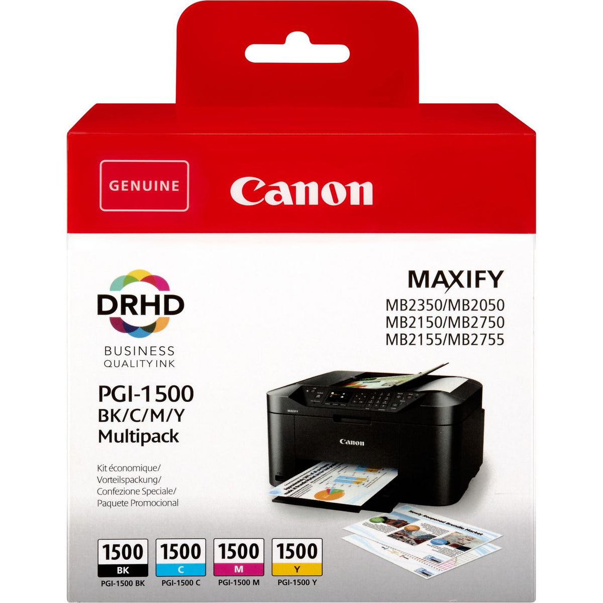 Canon PGI-1500 Multipack BK/C/M/Y PGI-1500 BK/C/M/Y, Original, Pigment-based ink, Black,Cyan,Magenta,Yellow, Canon, MAXIFY MB2750 MAXIFY