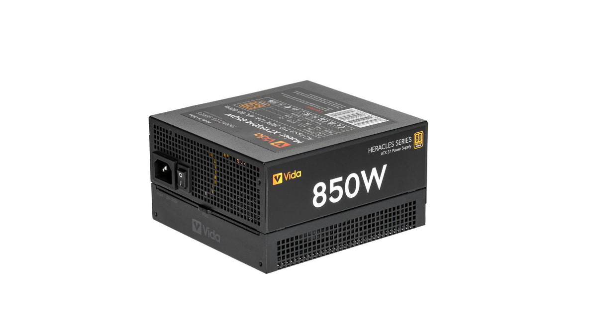 VIDA 850W Heracles Black ATX 3.1 Gaming PSU, 80+ Bronze, 14cm Ultra-Quiet FDM Fan, Flat Black Cables, PCIe 5.1, Power Lead Not Included power supply unit 24-pin ATX