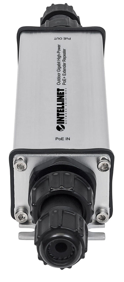 Intellinet Outdoor Gigabit High-Power PoE+ Extender Repeater, IEEE 802.3at/af Power over Ethernet (PoE+/PoE), Extends Range up to 100m, Metal, IP65