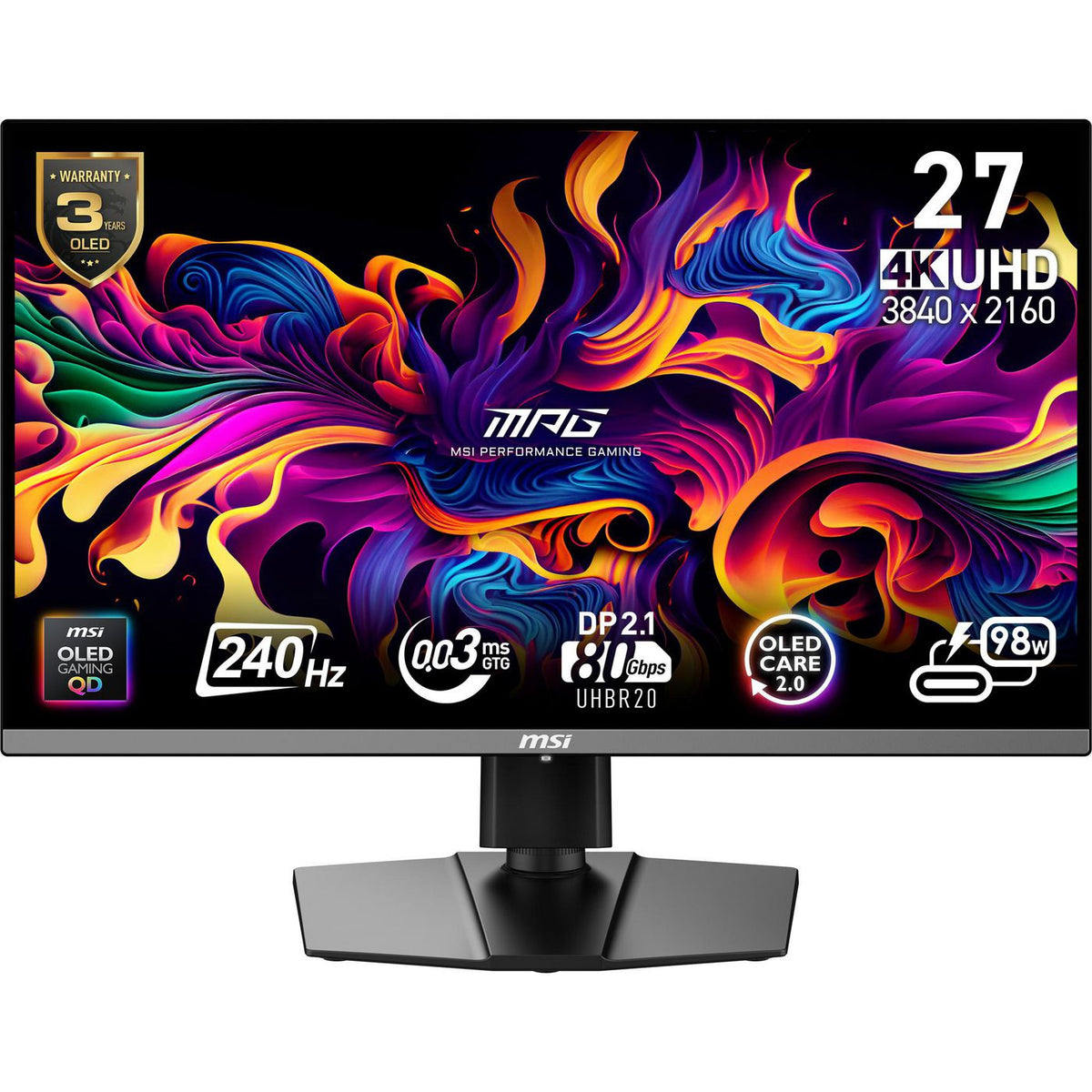 MSI Mpg 272Urxde Qd-Oled Computer Monitor 67.3 Cm (26.5") 3840 X 2160 Pixels 4K Ultra Hd Black