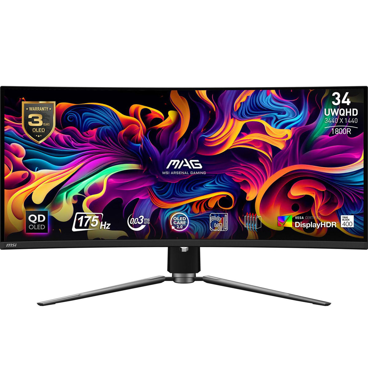 MSI Mag 341Cqpde Qd-Oled Computer Monitor 86.4 Cm (34") 3440 X 1440 Pixels Ultrawide Quad Hd Black