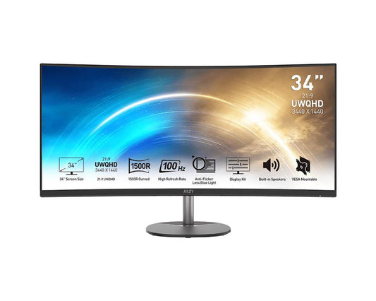 MSI Pro Mp341Cqde Computer Monitor 86.4 Cm (34") 3440 X 1440 Pixels Ultrawide Quad Hd Black