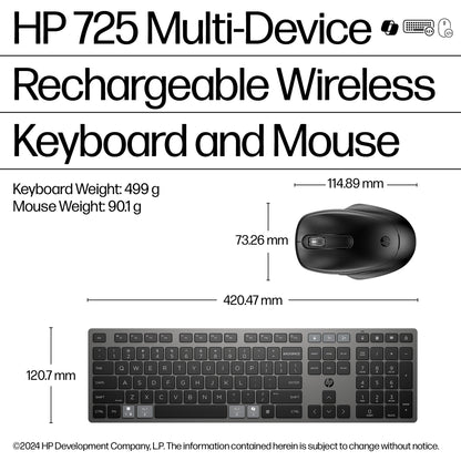 HP 720 Multi-Device Rechargeable Wireless Keyboard and Mouse Combo