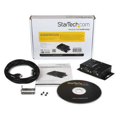 StarTech.com 2 Port Industrial Wall Mountable USB to Serial Adapter Hub with DIN Rail Clips - TAA