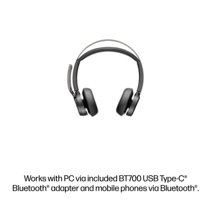 HP Poly Voyager Focus 2 Microsoft Teams Certified USB-C-C Headset +USB-C/A Adapter +Charging Stand