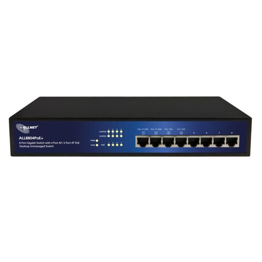 ALLNET Network Switch Unmanaged L2 Gigabit Ethernet (10/100/1000) Power Over Ethernet (Poe) Black, Blue