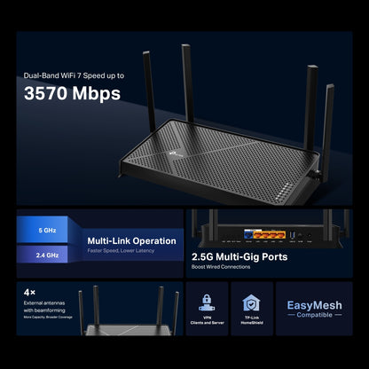 TP-Link Archer BE230 wireless router 2.5 Gigabit Ethernet Dual-band (2.4 GHz / 5 GHz) Black