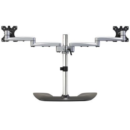 StarTech.com Dual Monitor Stand - Ergonomic Desktop Monitor Stand for up to 32" (17.6lb/8kg) VESA Displays - Free-Standing Articulating Universal Computer Monitor Mount - Adjustable Height - Silver
