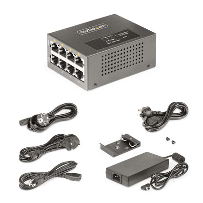 StarTech.com 4-Port Multi-Gigabit PoE++ Injector, 5/2.5/1G Ethernet (NBASE-T), PoE/PoE+/PoE++ (802.3af/802.3at/802.3bt), 160Watts Power Budget, Wall/DIN Rail Mountable, Unmanaged - TAA
