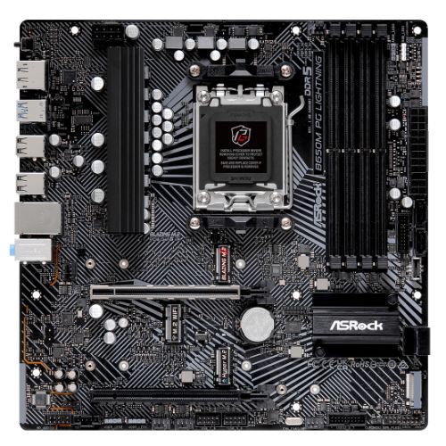 Asrock B650M PG LIGHTNING, AMD B650, AM5, Micro ATX, 4 DDR5, HDMI, DP, 2.5G LAN, PCIe4, 3x M.2