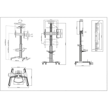Manhattan Trolley Mount Stand for TV & Monitors, For screens 37" to 65", VESA compatibility: all between 200x200 to 600x400mm - check the dimensions of the four mounting holes on back of screen to ensure it fits, Max 50kg, Silver, LFD, Bracket, Lifetime W