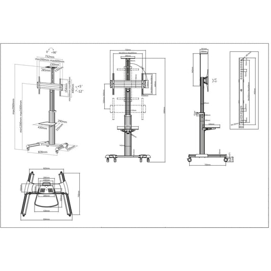 Manhattan Trolley Mount Stand for TV & Monitors, For screens 37" to 65", VESA compatibility: all between 200x200 to 600x400mm - check the dimensions of the four mounting holes on back of screen to ensure it fits, Max 50kg, Silver, LFD, Bracket, Lifetime W