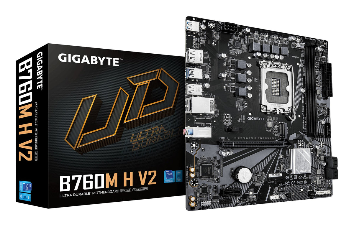 GIGABYTE B760M H V2 Motherboard - Supports Intel Core 14th Gen CPUs, 5+1+1 Phases Digital VRM, up to 8000MHz DDR5 (O.C.), 1xPCIe 4.0 M.2, 1GbE LAN, USB 3.2 Gen1