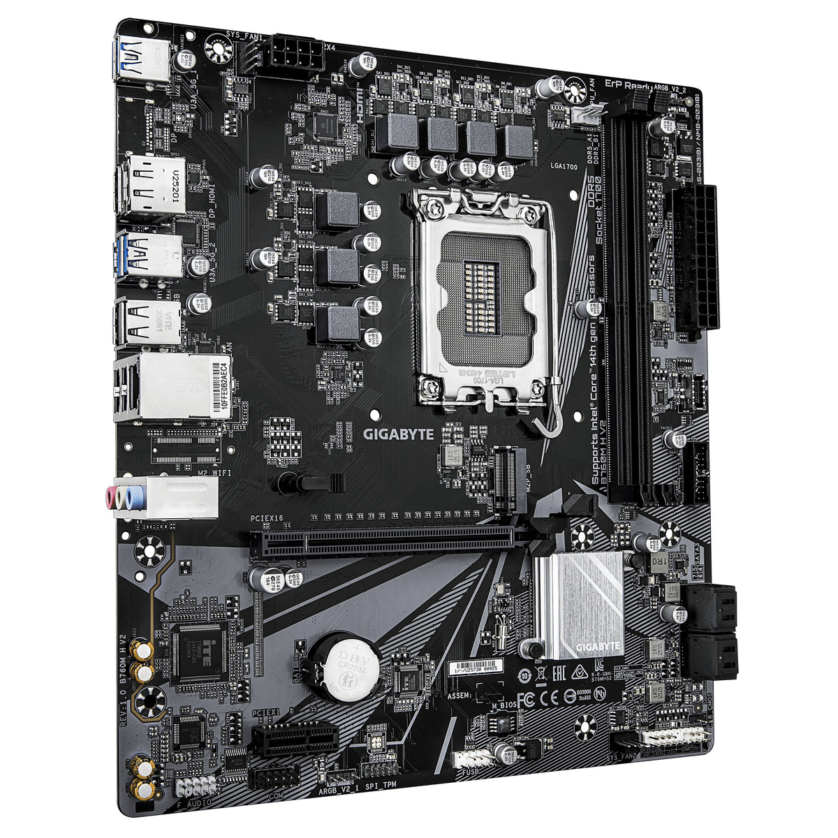 GIGABYTE B760M H V2 Motherboard - Supports Intel Core 14th Gen CPUs, 5+1+1 Phases Digital VRM, up to 8000MHz DDR5 (O.C.), 1xPCIe 4.0 M.2, 1GbE LAN, USB 3.2 Gen1