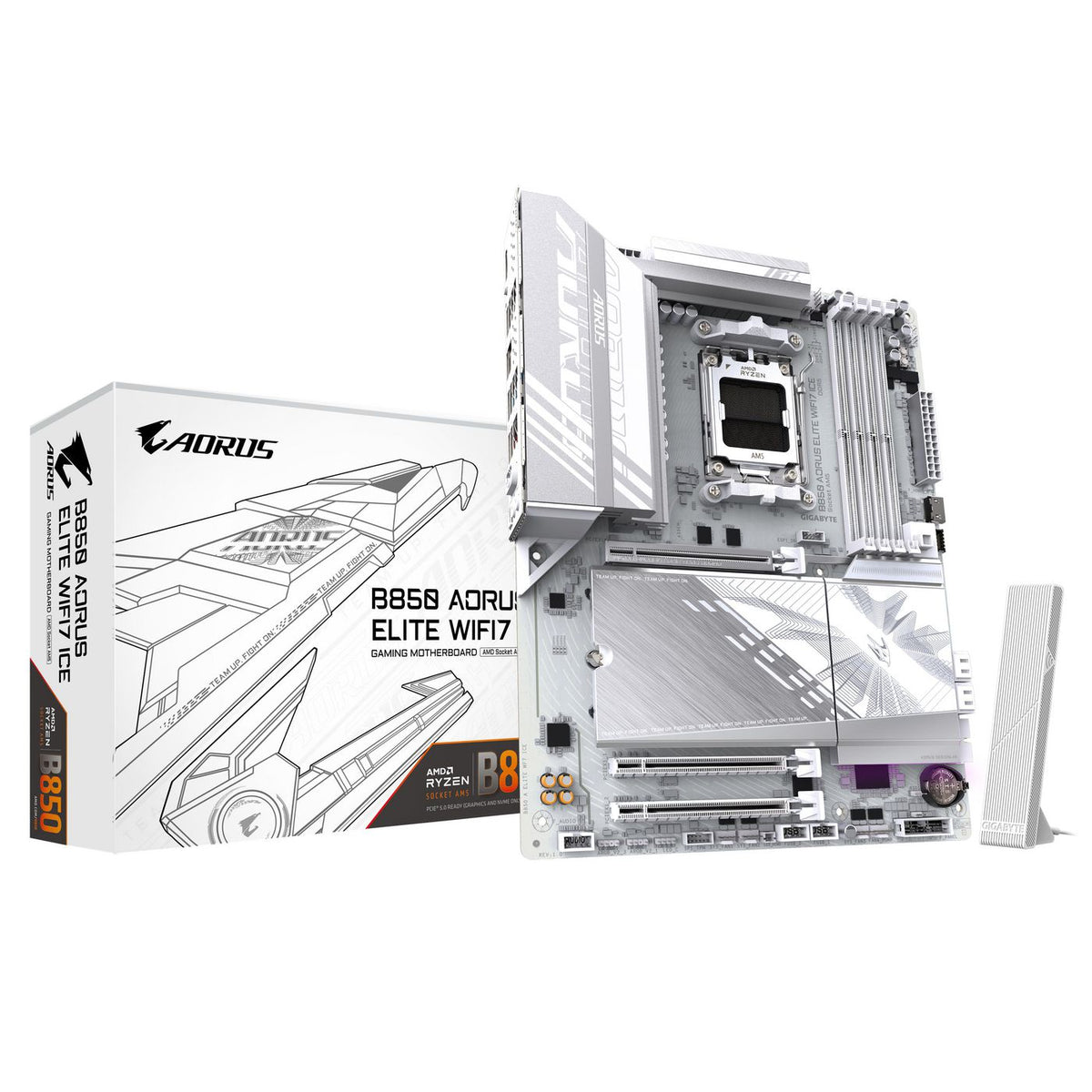 Gigabyte B850 Aorus Elite Wifi7 Ice Motherboard - Amd Ryzen 9000 Series Cpus, 12+2+1 Phases Digital Vrm, Up To 8200Mhz Ddr5 (Oc), 1Xpcie 5.0 +