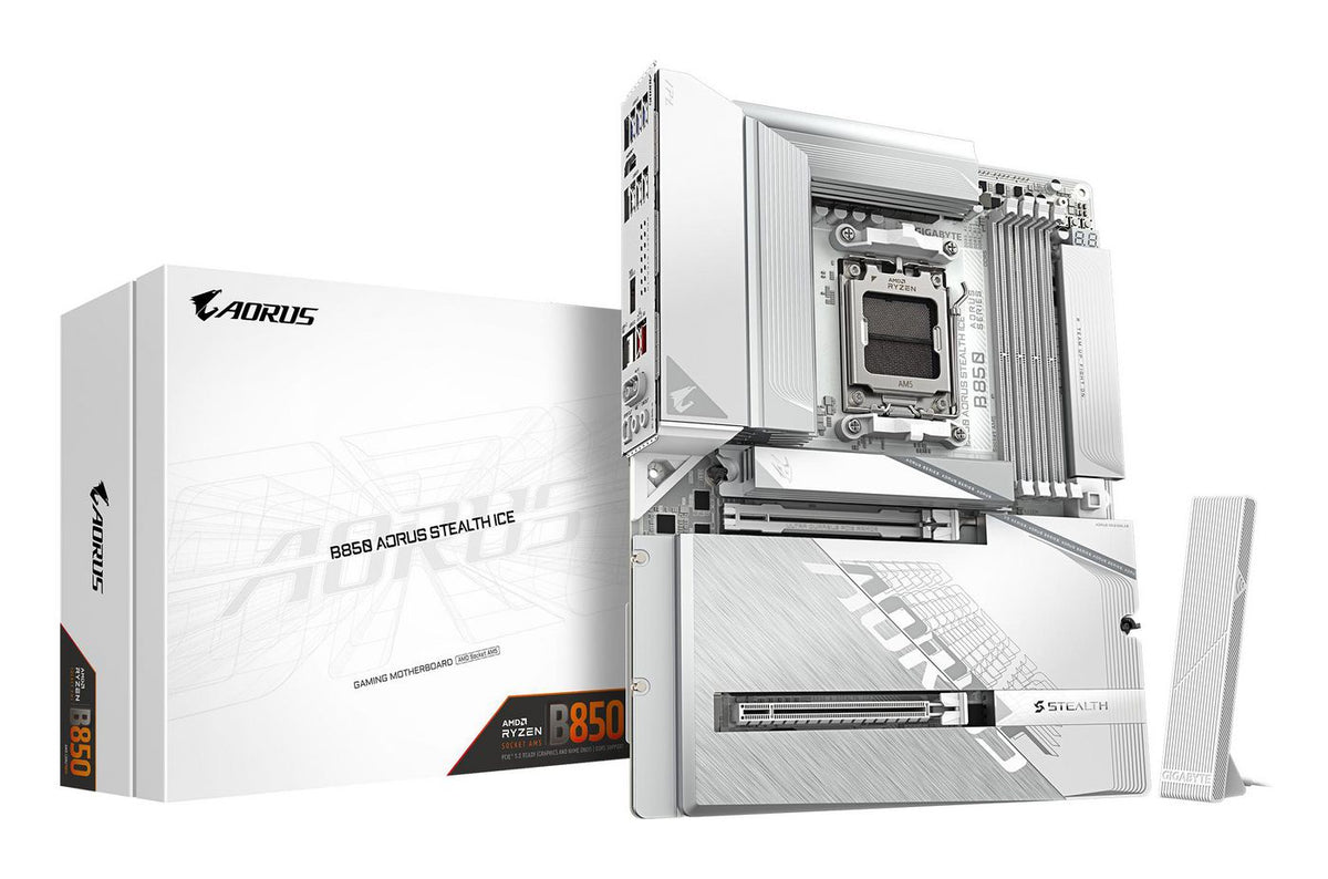 Gigabyte B850 Aorus Stealth Ice Motherboard - Amd Ryzen 9000 Series Cpus, 14+2+2 Phases Digital Vrm, Up To 8200Mhz Ddr5 (Oc), 2Xpcie 5.0 +